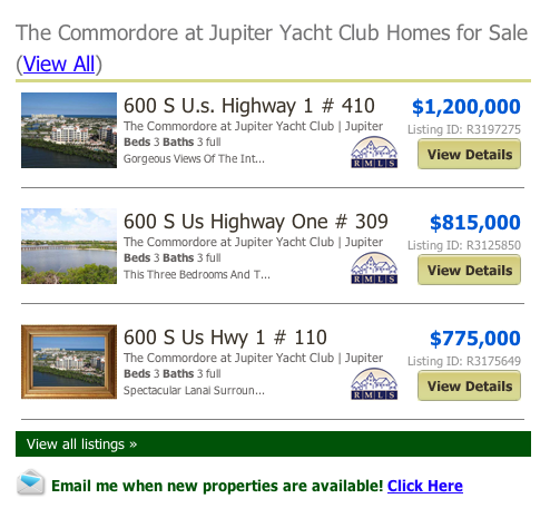 The Commordore at Jupiter Yacht Club Homes for Sale (View All) listings